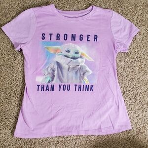 Star Wars Baby Yoda Purple Short Sleeve Girls Shirt XL 14/16 Motivation